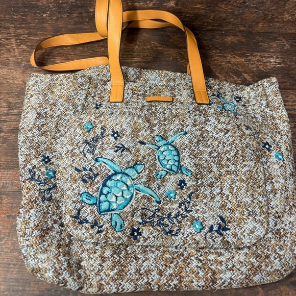 Vera Bradley Tan and Brown Shoulder Turtle Tote Bag with Minimalist Style - Picture 1 of 5